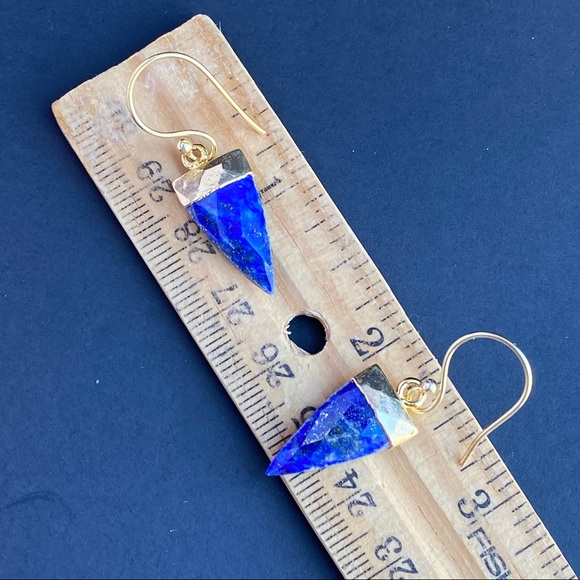 Lapis Lazuli Earrings Gold Dangle Natural Gemstone - Picture 4 of 7